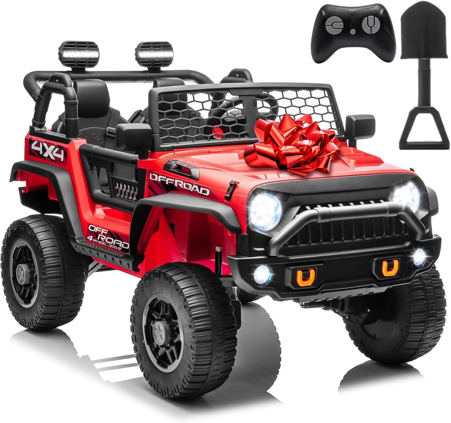 24V Ride on Toys with 4X200W Motors, 20" XL 2 Seat Power Ride on Wheels W/2 Safe