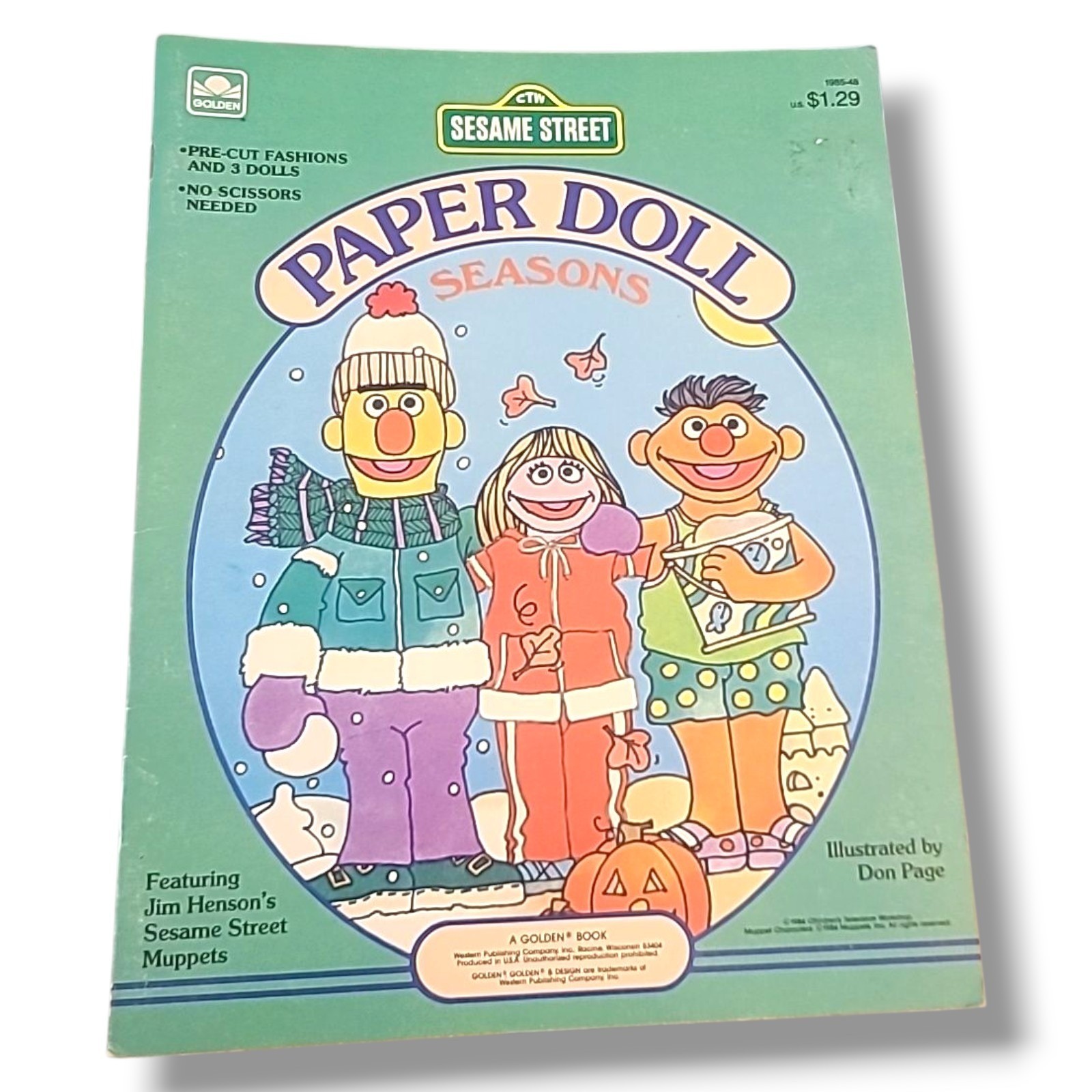 Sesame Street Paper Doll Seasons Golden Book Bert Ernie Pre-Cut Fashions 1984