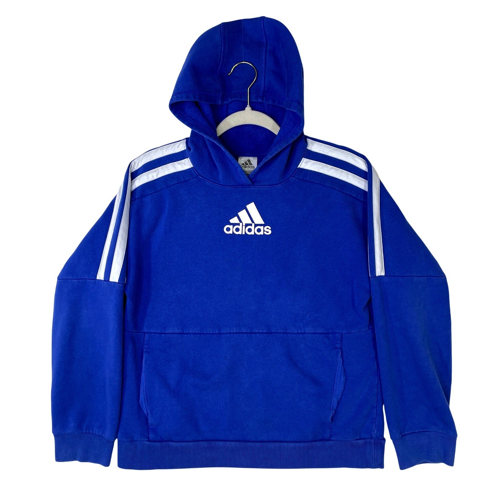Adidas Boys Royal Blue 3-Stripe Pullover Hoodie Sweatshirt XL 18/20