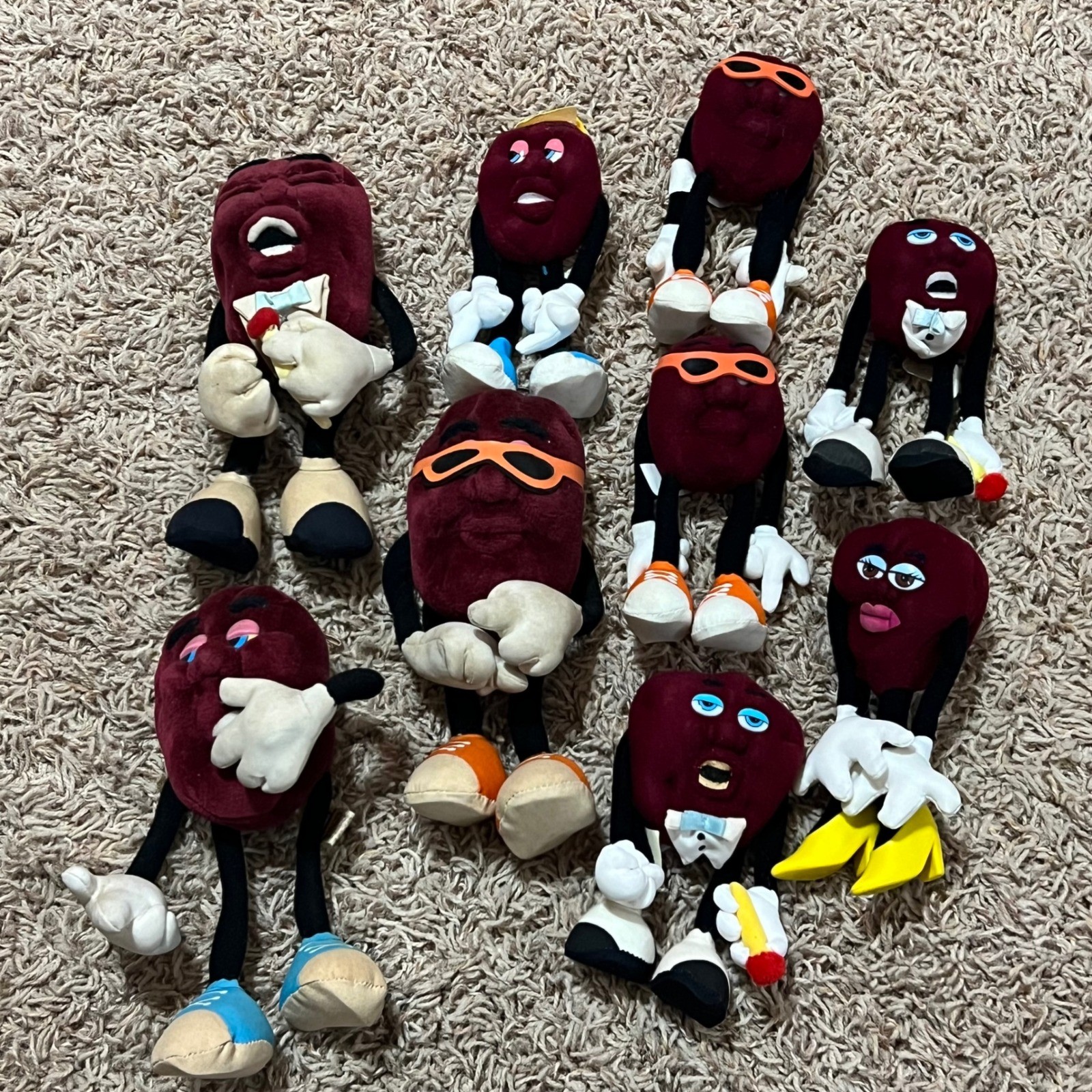 Vintage 1988 California Raisins Plush Lot of 9 Applause Hardee's Advertising Toy