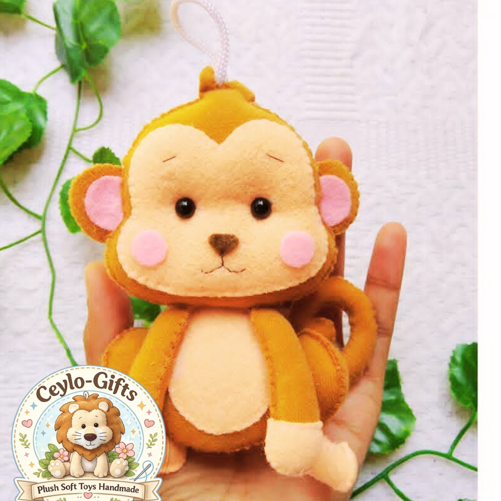 Handmade Monkey Felt Keychain Cute Jungle Animal Keyring Plush Bag Charm Gift