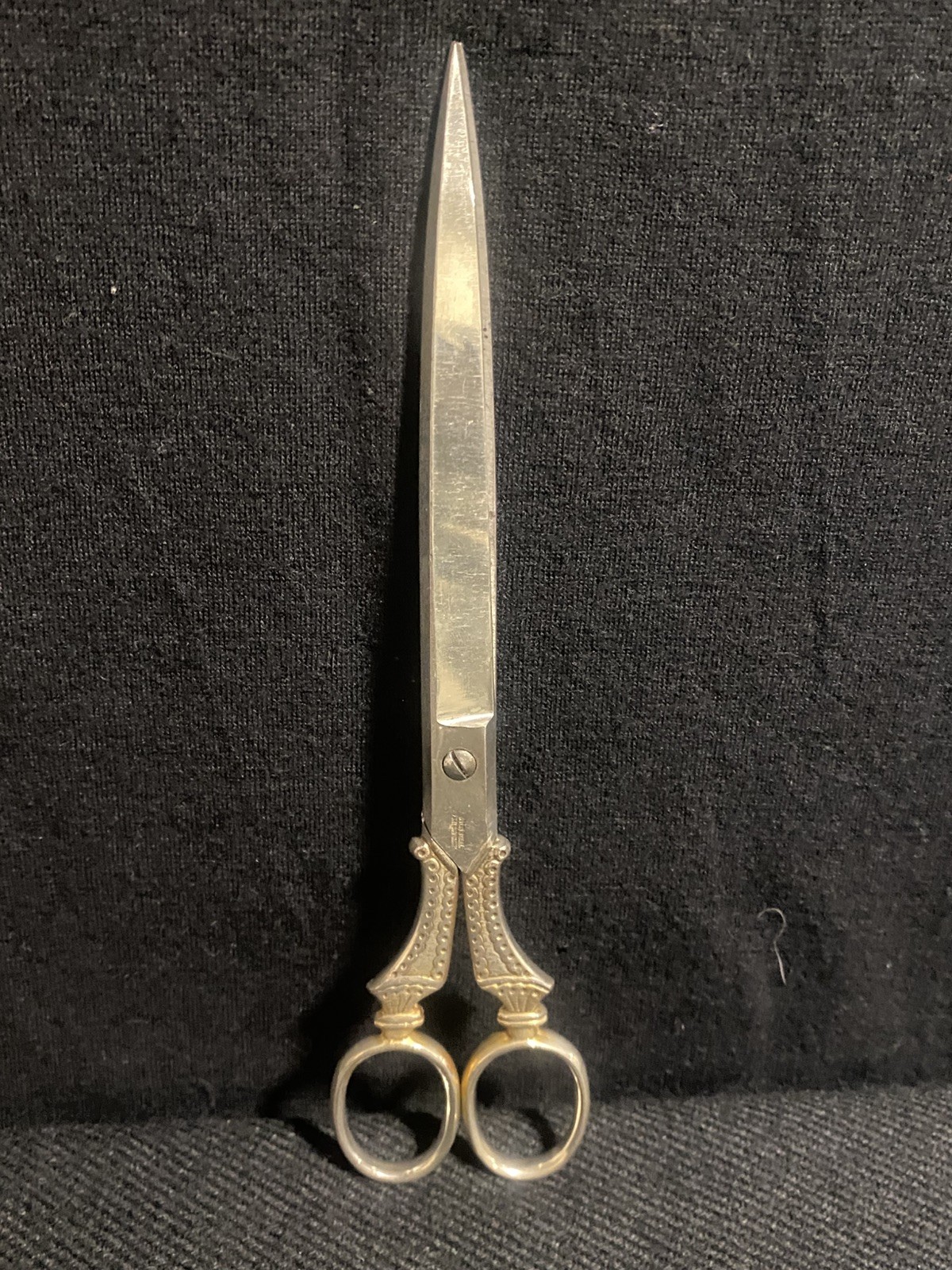 Antique Solid Steel Ornate Handle 9" Scissors Sewing Shears Silver Gold Tones