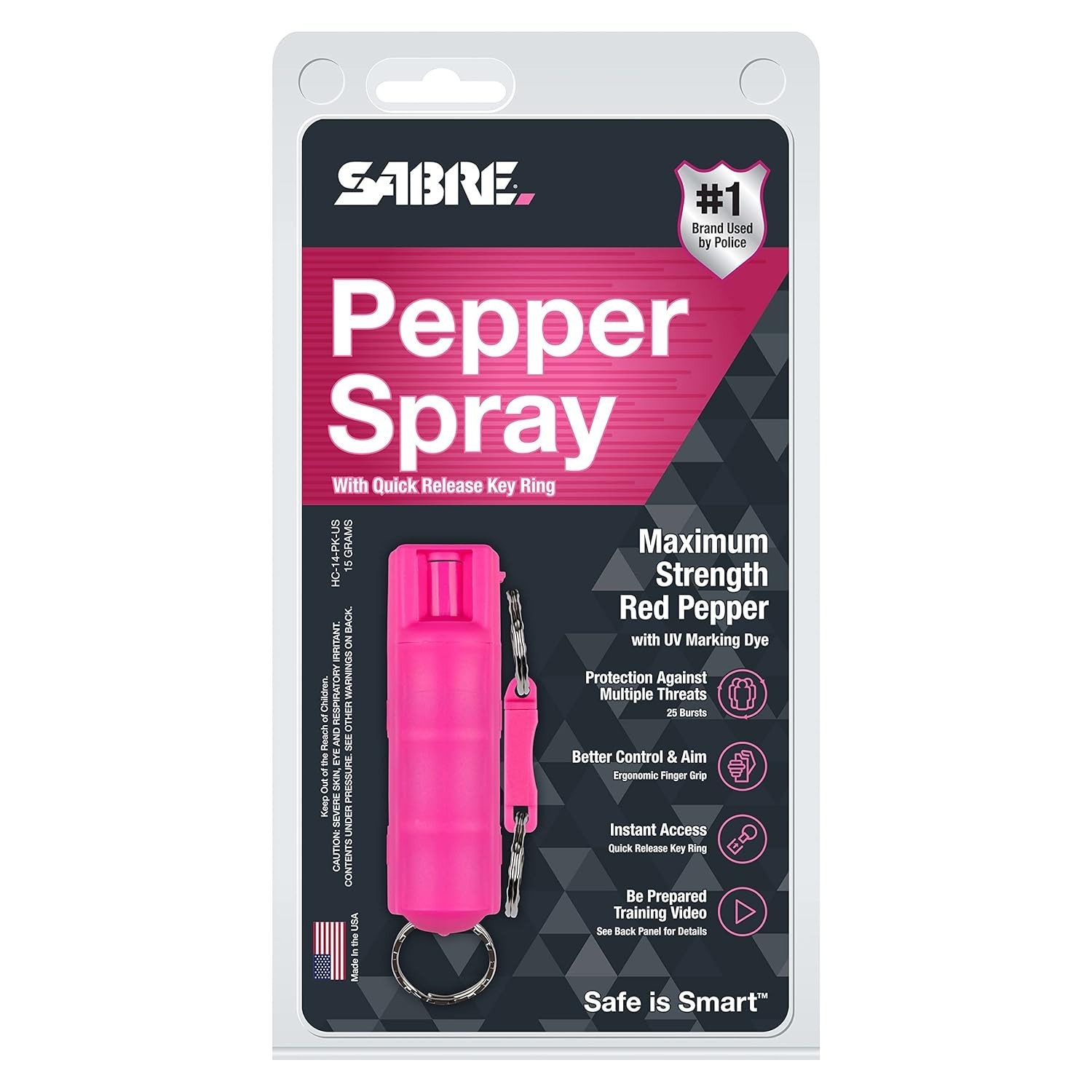 Sabre Pepper Spray with Quick Release Key Ring - Pink - UV Dye