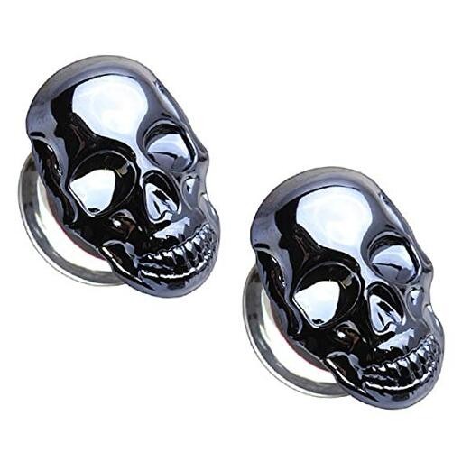  - Glass Metallic Blue Skull Double Flared Ear Plug Gauges, Sold As 12mm (1/2")