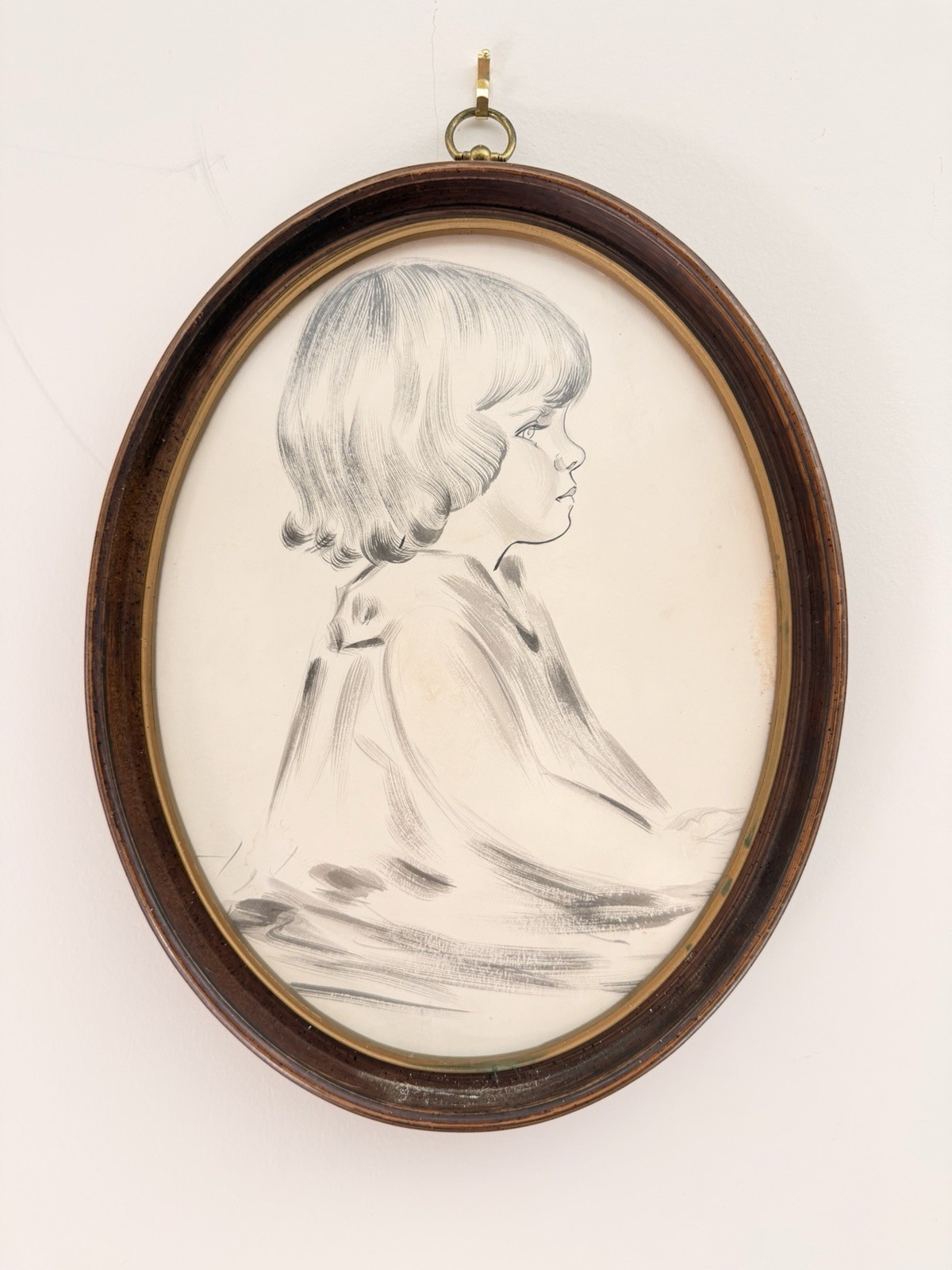 Vtg Giuseppe Tarantino Silk Portrait Pencil Sketch Girl Child Oval Frame 15x12