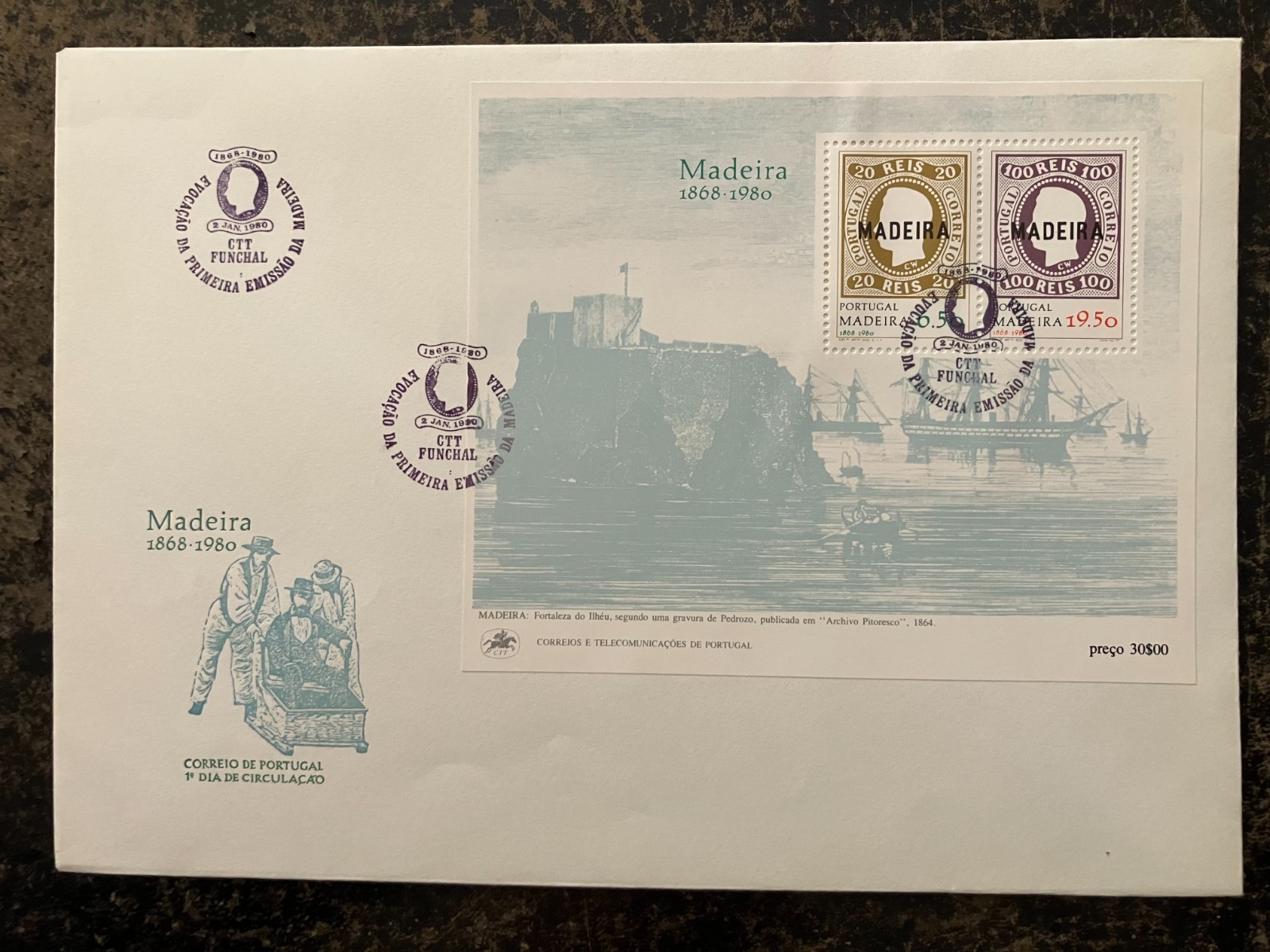 Portugal 1980 - 1st Stamp Issue of Madeira, King Luís I FDC S/S