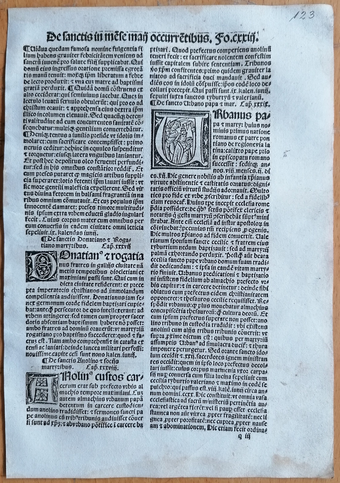 Saint Urbanus St. Dionysio - Post Incunable Woodcut Leaf P. Natalibus - 1508