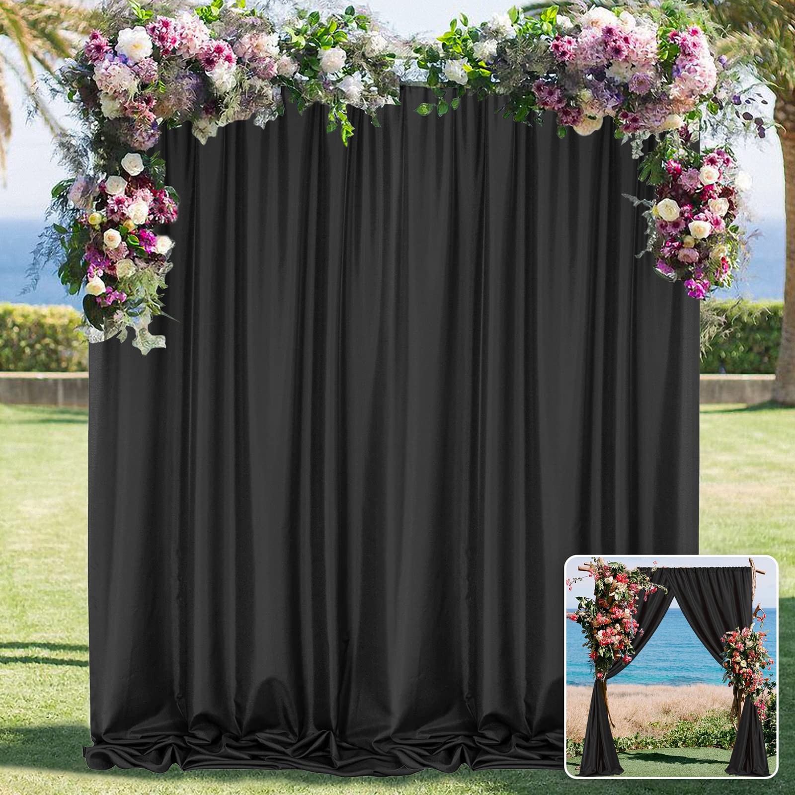 Black Backdrop Curtain for Party, Background Drapes Panels with Rod Pocket, F...