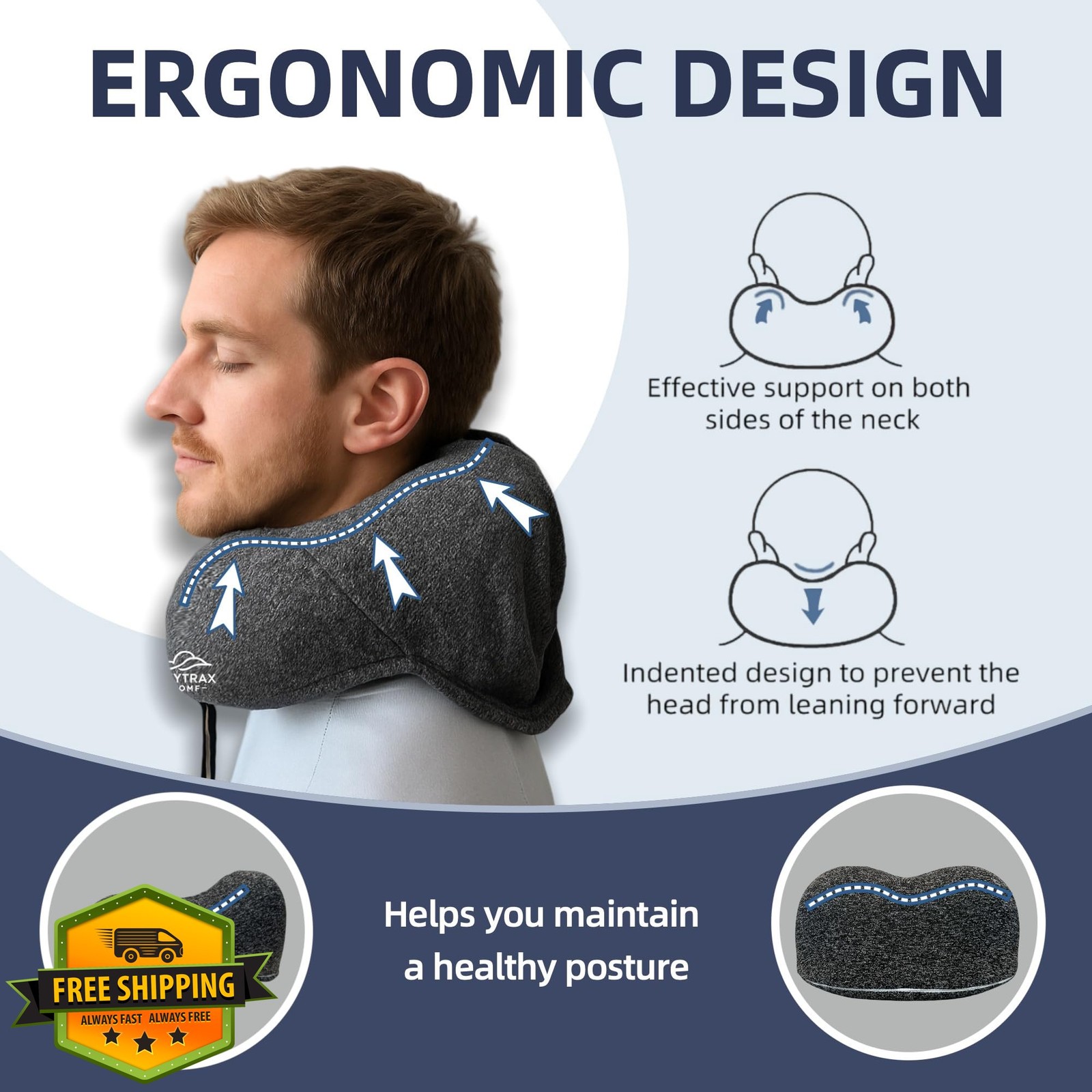 Travel Pillow Grey Memory Foam Hood for Airplane Car Long Flights