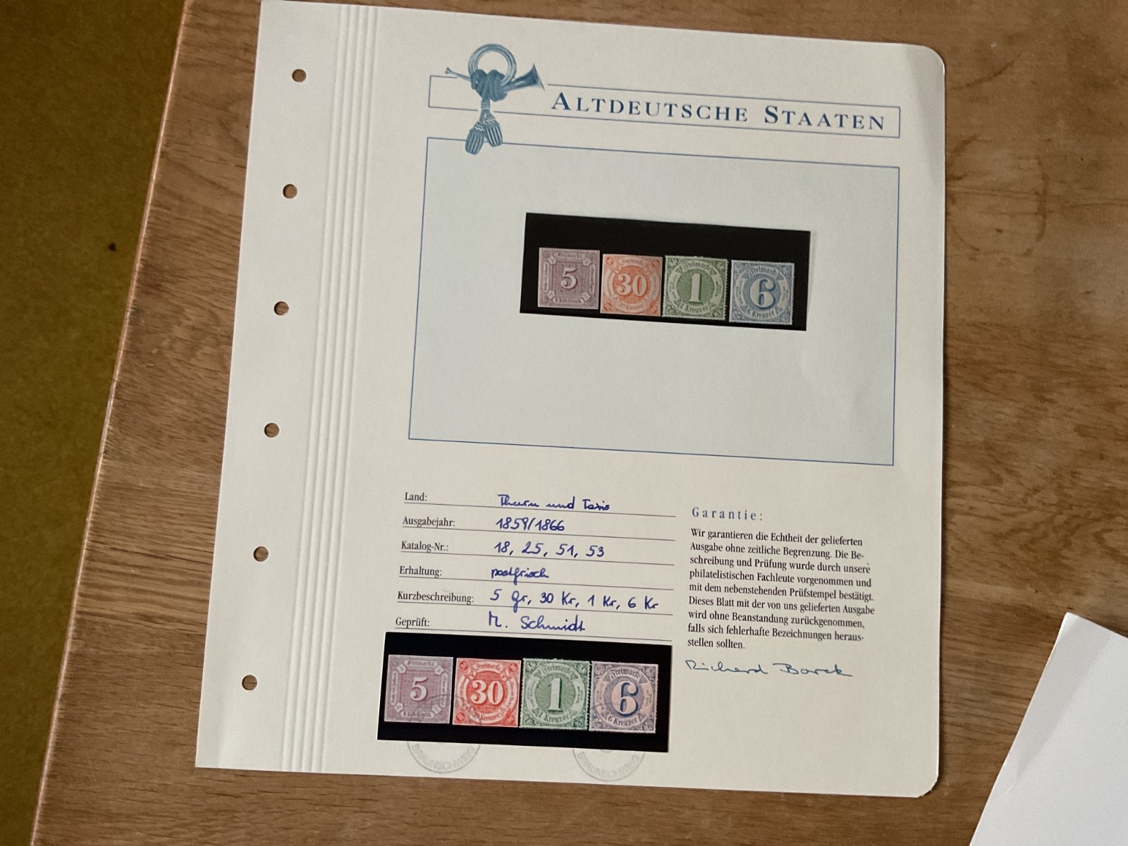 Germany Thurn & Taxis  signed authentic 4 mint stamps  on 1 page B3226