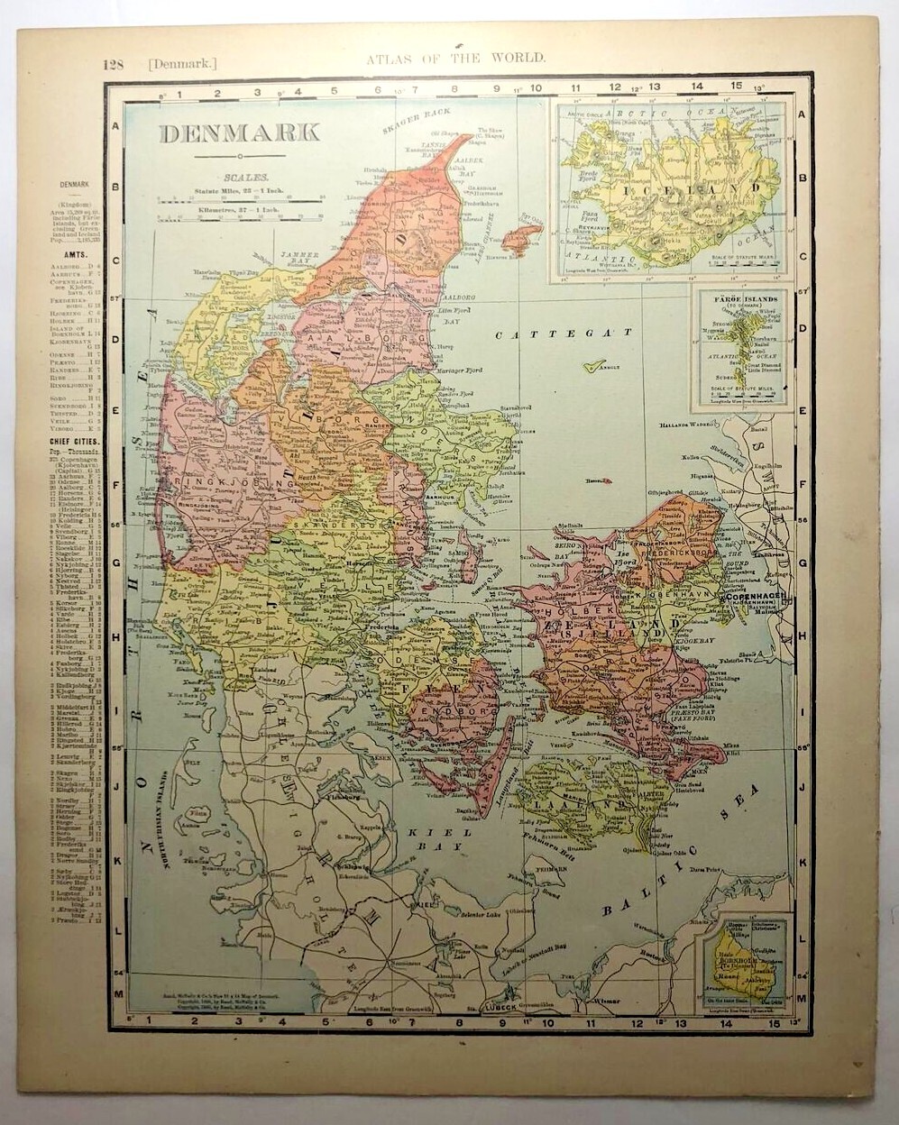 1900 Vintage DENMARK Atlas Map Original Antique - Philadelphia Public Ledger