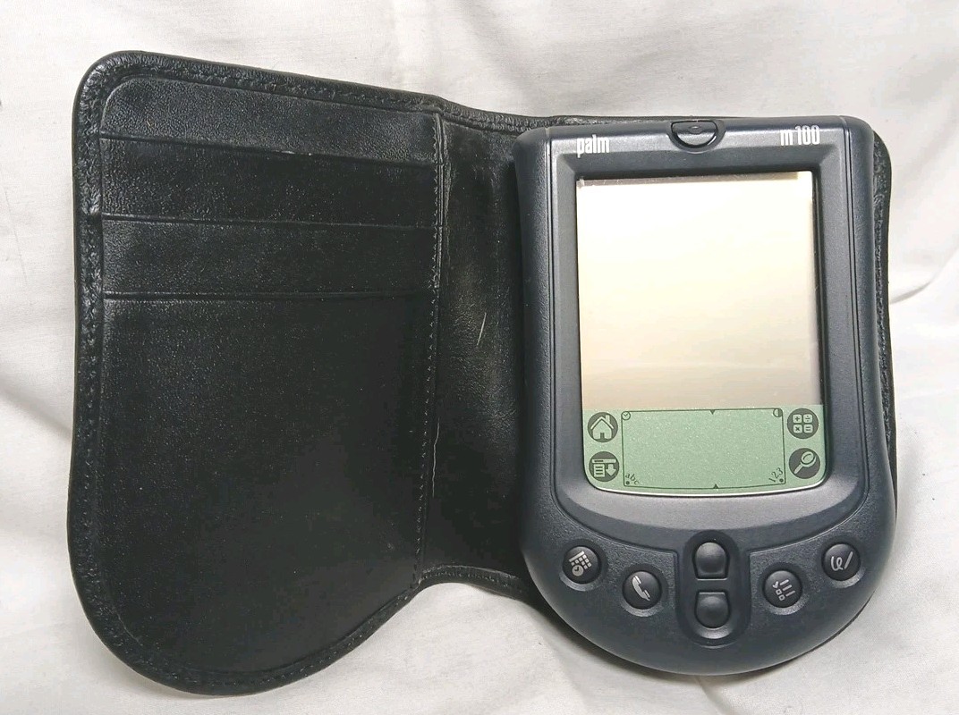 Palm M100 PDA w/Stylus & Slim Leather Carrying Case - Tested And Working