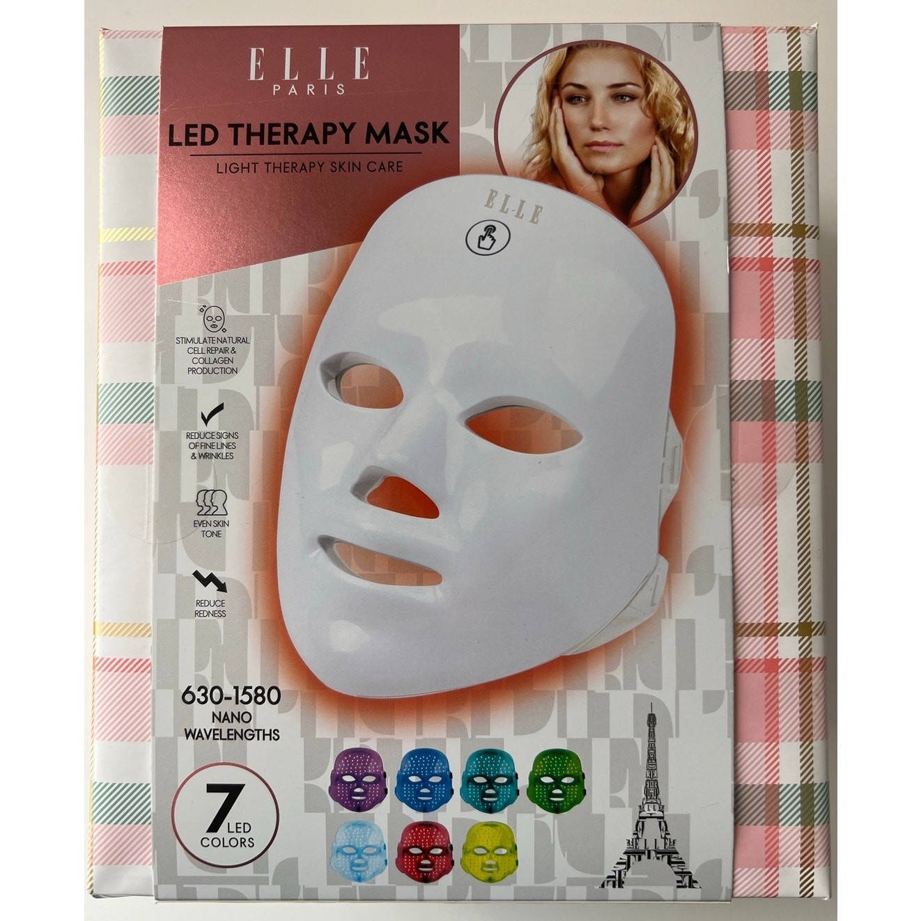  ~New in Box~ ELLE Paris LED Light Therapy Skin Care Mask 7 LED Colors UV Free