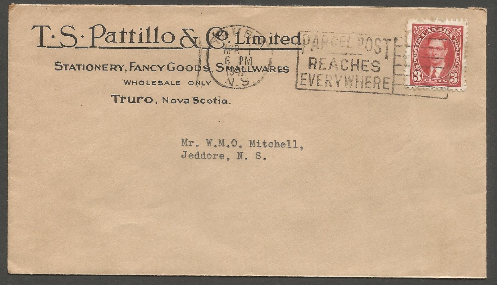 1942 Pattillo & Co Stationery Advertising Cover 3c Mufti Slogan Truro NS
