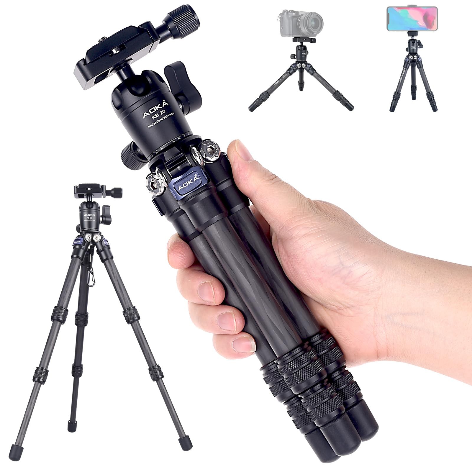 15.75"/0.99 lbs Mini Carbon Fiber Tripod, Compact Pocket Travel Tabletop Trip...