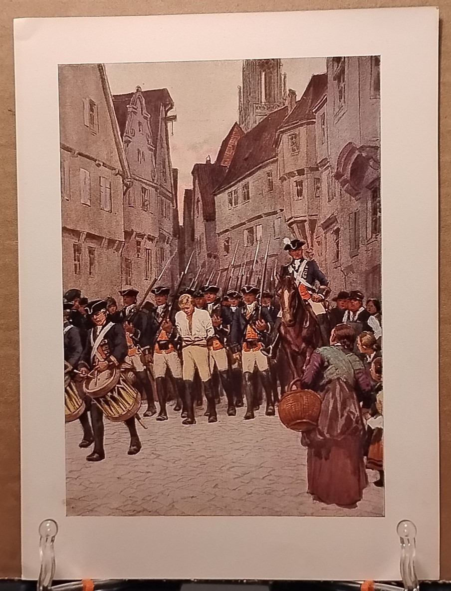 1911 - THE PRISONER IS BROUGHT INTO TOWN - Antique German Book Print Lithograph
