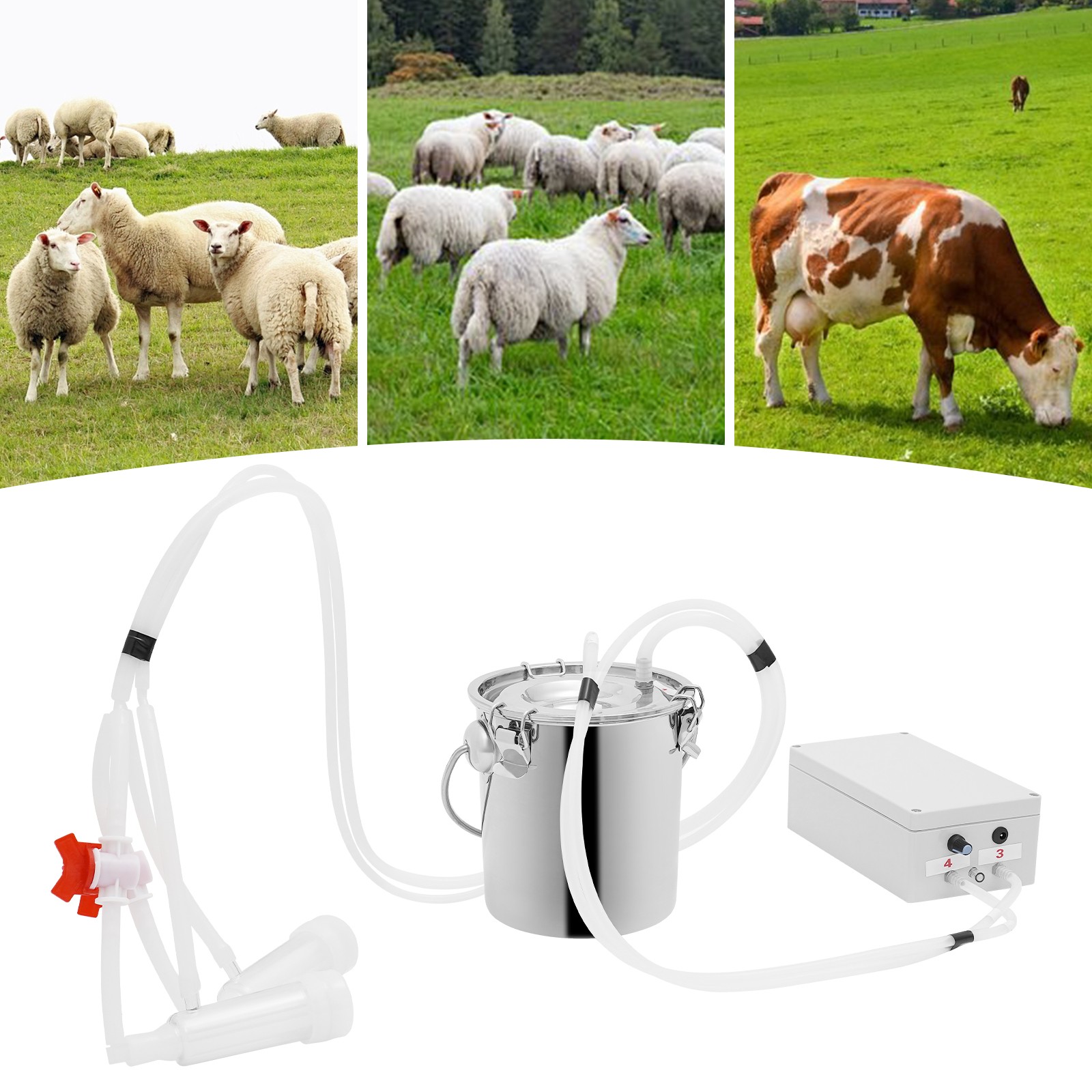 Electric Cow Milking Machine Cow Milker Pulsation Milking Machine w/ Bucket