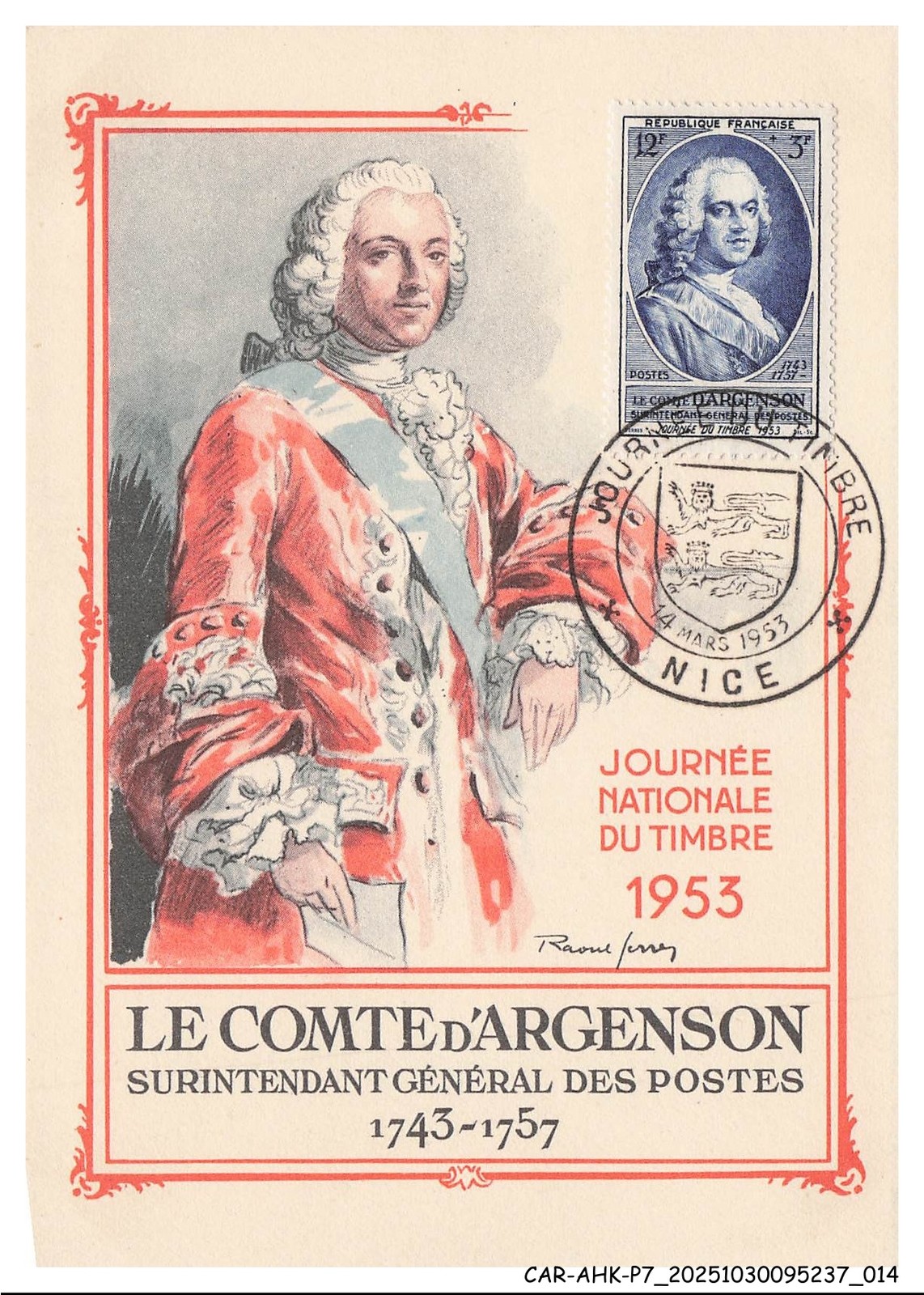Car Ahkp7 0353 Maximum Cards - Nice - The Count Of Argenson - Seal - 1953