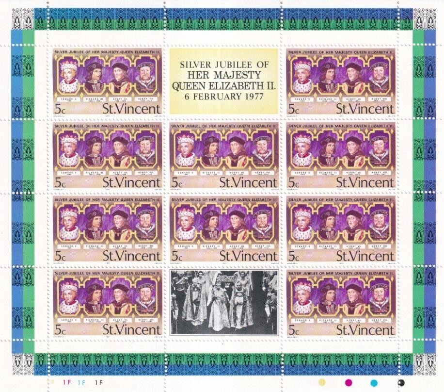 SA32c St Vincent 1977 Silver Jubilee Queen Elizabeth II mint sheet + labels