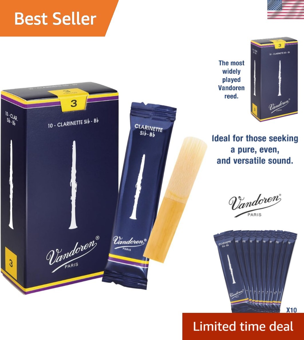 Traditional Strength 3 Cane Reeds for Bb Clarinet - Box of 10  Quality
