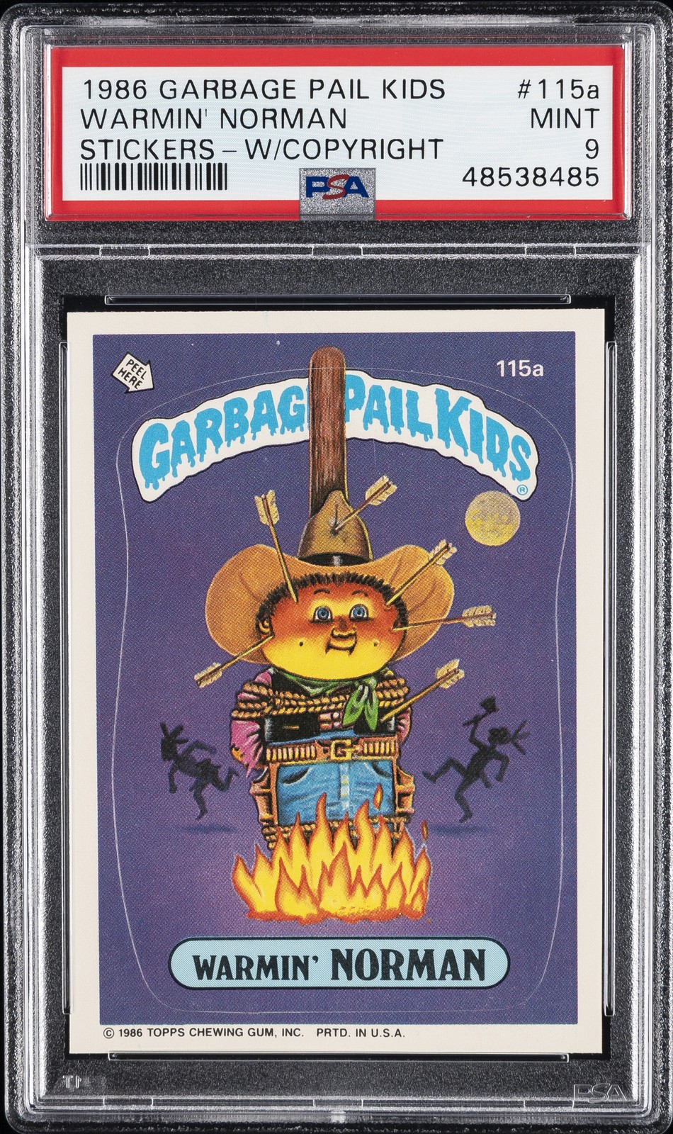 1986 GPK STICKERS WITH COPYRIGHT #115A WARMIN' NORMAN PSA 9