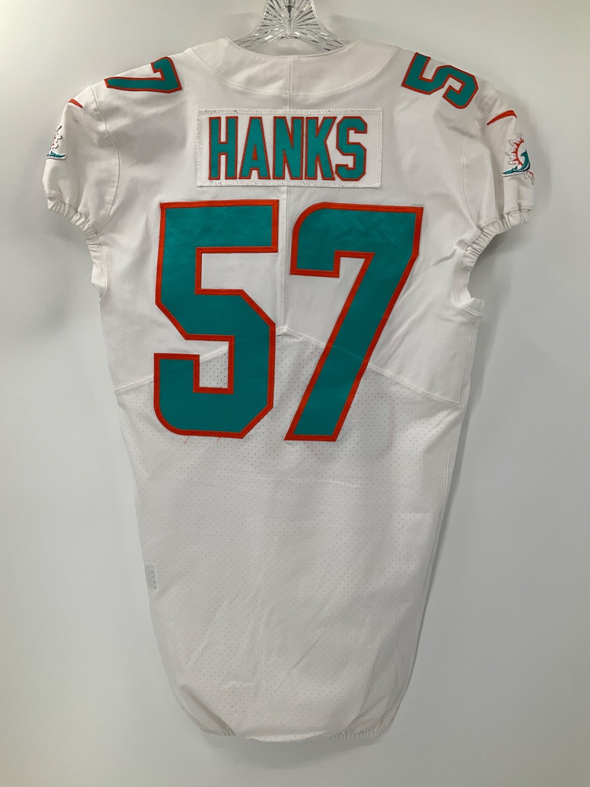 #57 TERRILL HANKS MIAMI DOLPHINS GAME USED NIKE JERSEY SZ:42 YR:2019