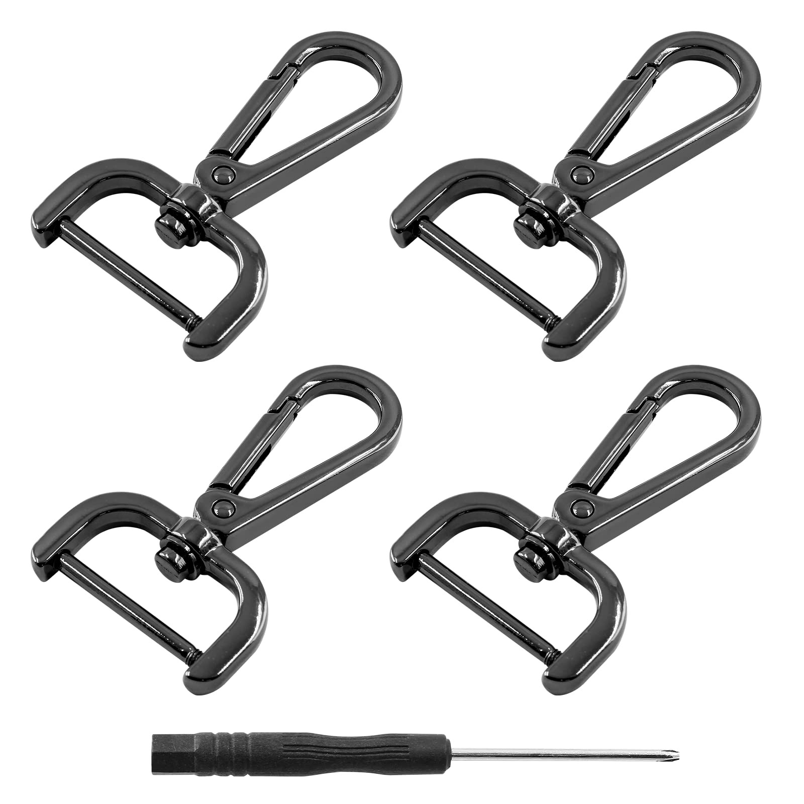 4-Pack Detachable Snap Hook Swivel Clasp with 1 Inch Screw Bar, Black Heavy D...