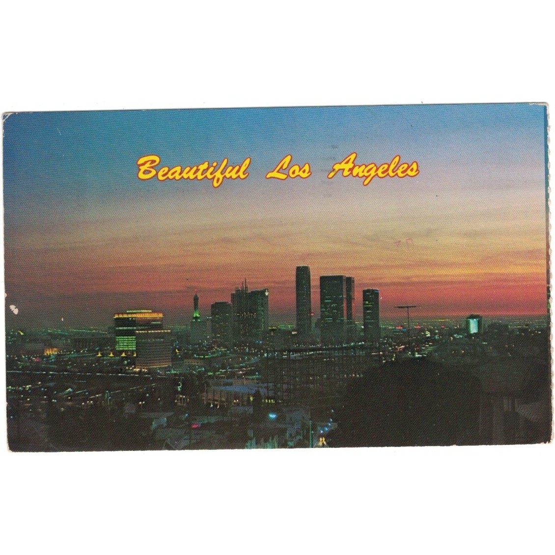 Beautiful Los Angeles California CA Postcard Aerial View at Sunset Posted 1978