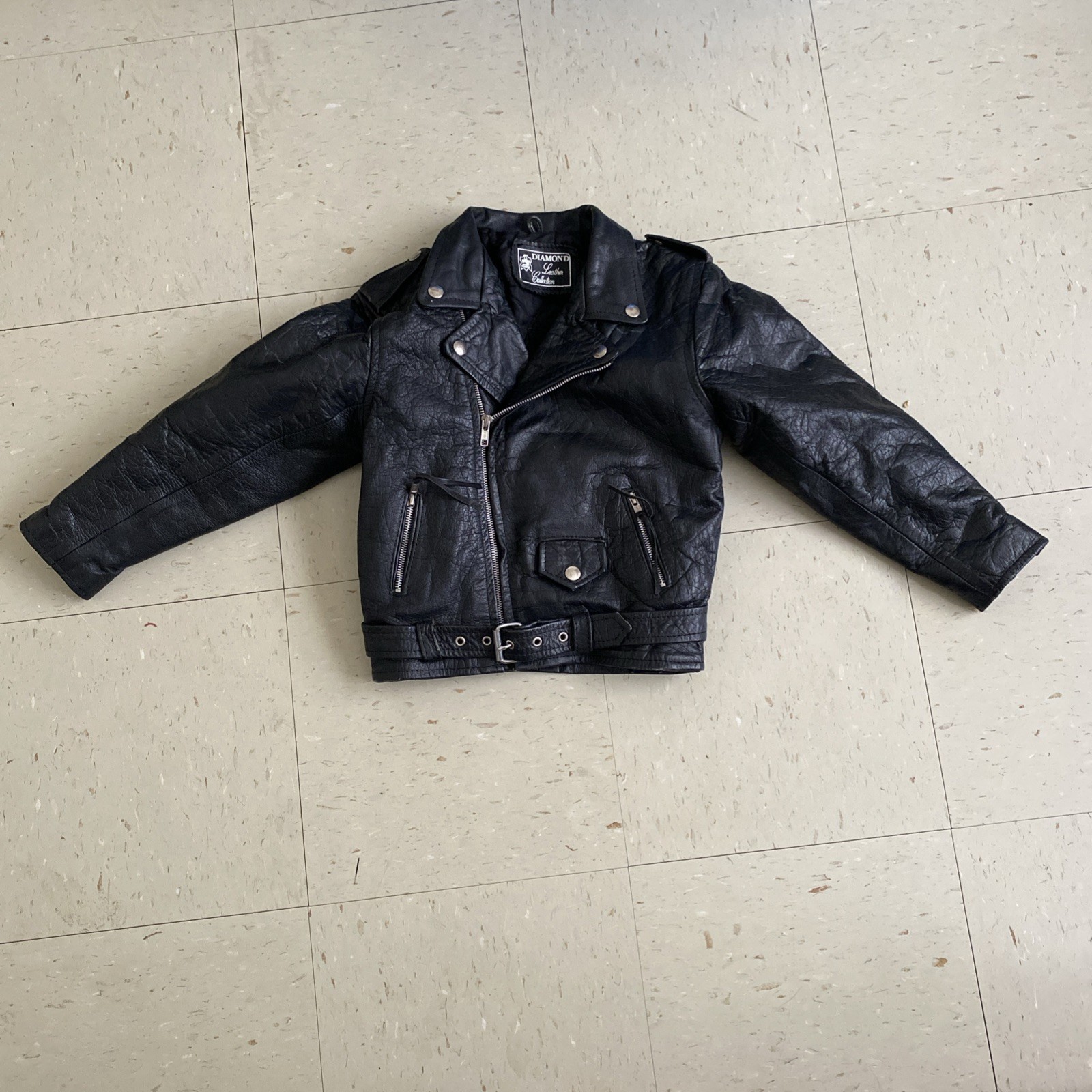 VINTAGE BLACK LEATHER CHILDS BIKER JACKET MINNIE MOUSE