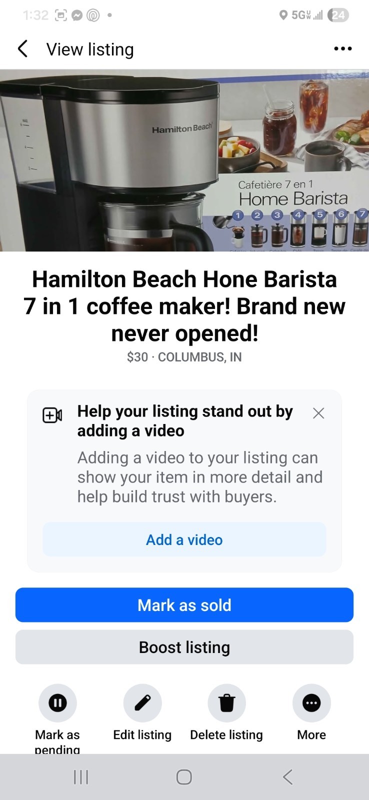 Hamilton Beach 7 in 1 Coffee Maker Espresso Mocha Cappuccino Silver Black