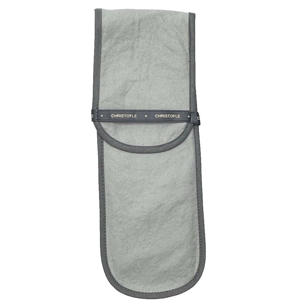 Christofle Sterling Silver Storage Bag Grey Velvet w/ LOGO Ribbon 10x3.5"