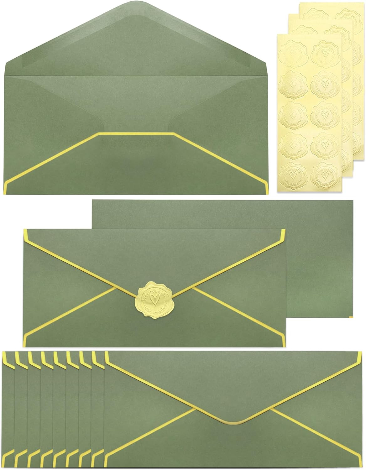 Business Envelopes with V-Flap,Gold Border 30 Pack #10 Envelopes Made of 150Gsm 