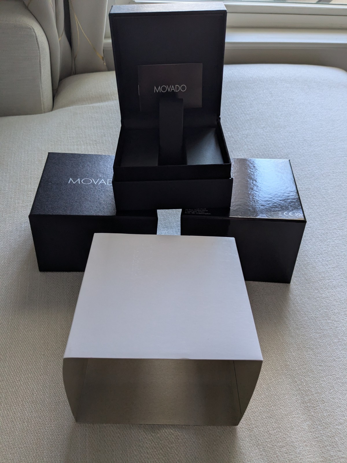New Empty Movado Watch Presentation Box, Outer Box and Inner Box
