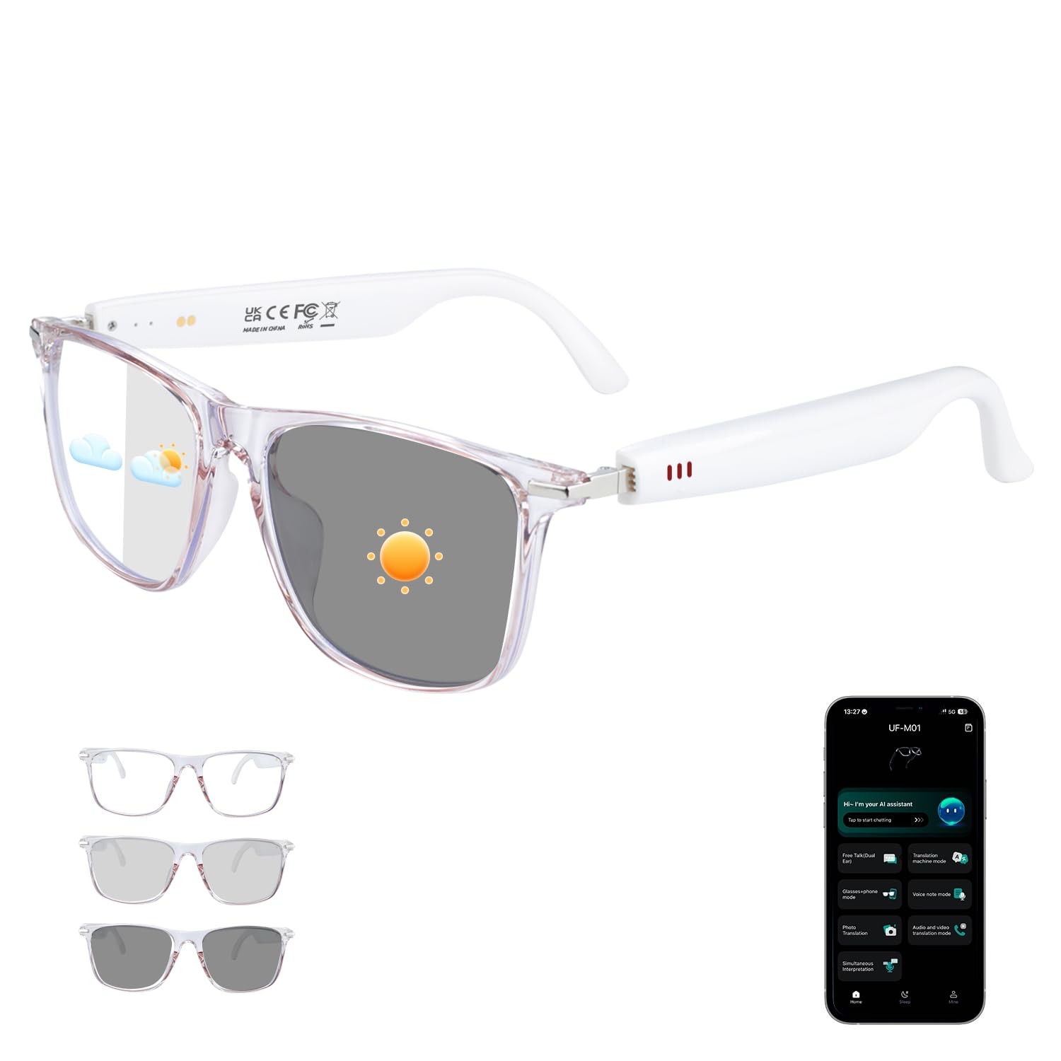 AI Smart Glasses, Bluetooth 6.0 Real-Time Translation Glasses for Men Women, ...