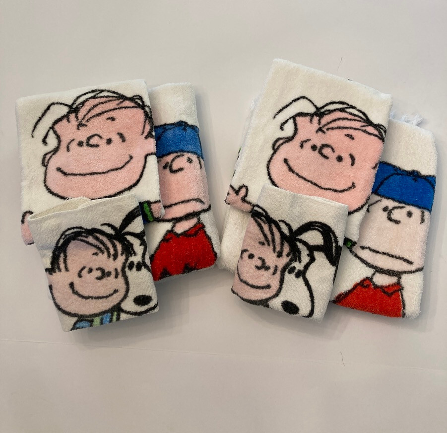 Vintage Peanuts Towel 2 Sets Washcloth Hand Bath 1971 Snoopy Charlie Brown Linus
