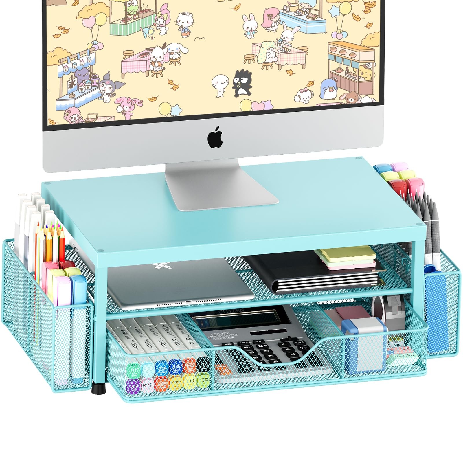Desk Organizers and , 2-Tier Computer Monitor Stand Riser with Drawer and 2 P...