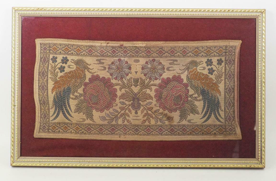 Framed Tapestry Floral Bird Design