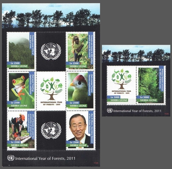 Sierra Leone 2011 MNH SS+MS, Birds, Parrot, Frogs, Year of Forests,  Scott #3082