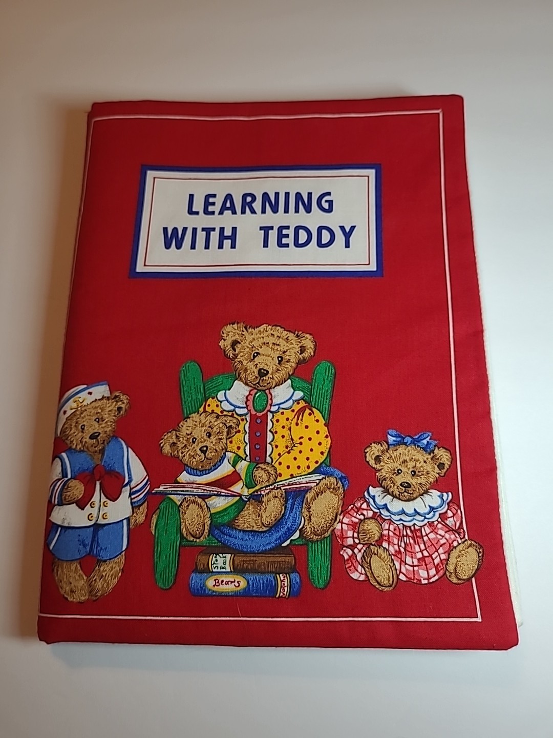 LEARNING WITH TEDDY  Completed Handmade Cloth Fabric Soft Book Child Baby Gift