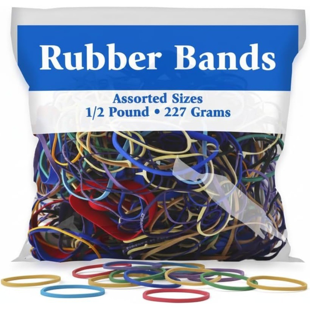 Multicolor Rubber Bands Assorted Sizes 227g 0.5 lbs for Office School Home Use