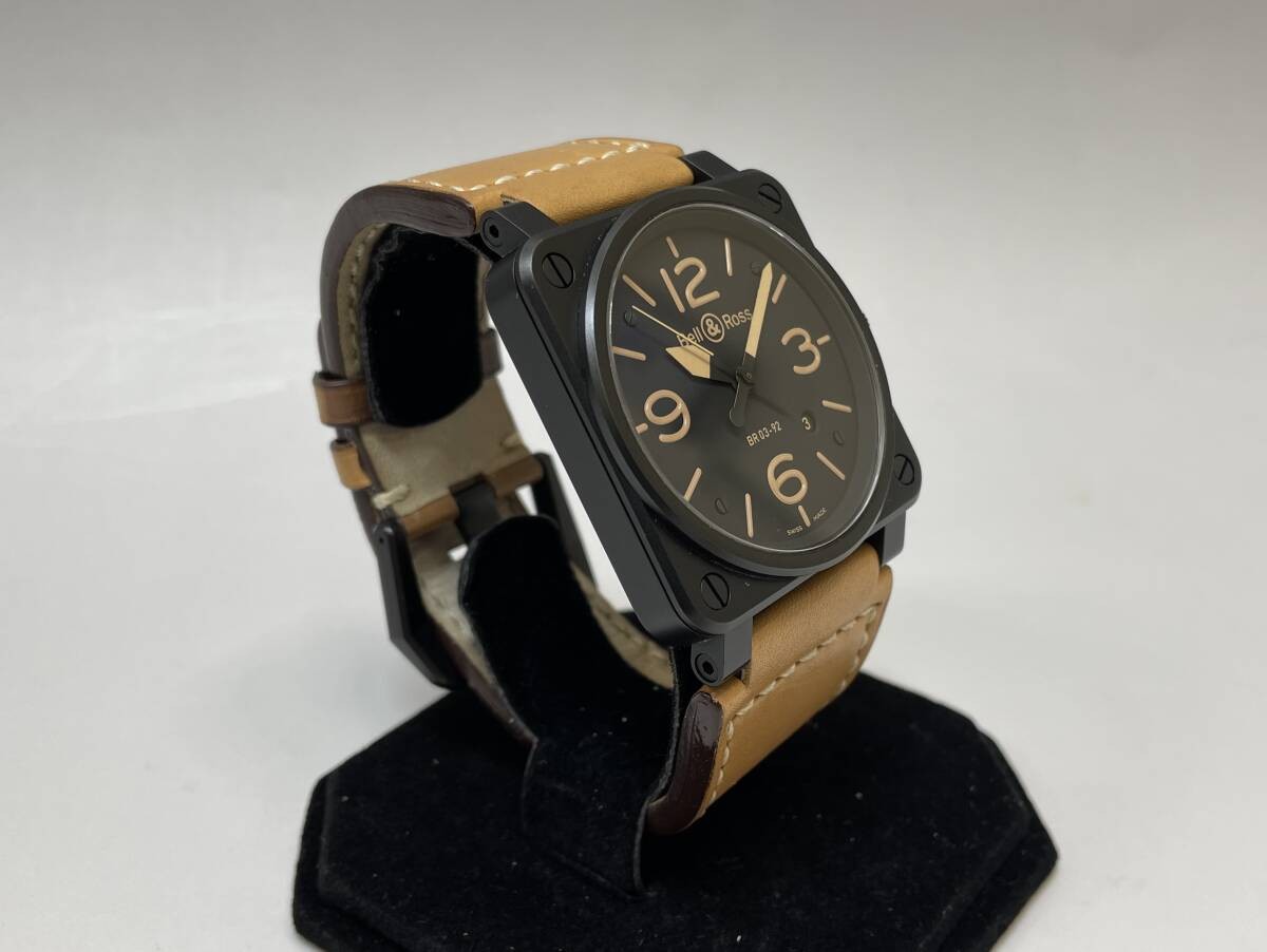 Bell & Ross BR03-92 Heritage Automatic Black PVD 42mm Date Men's Leather Watch