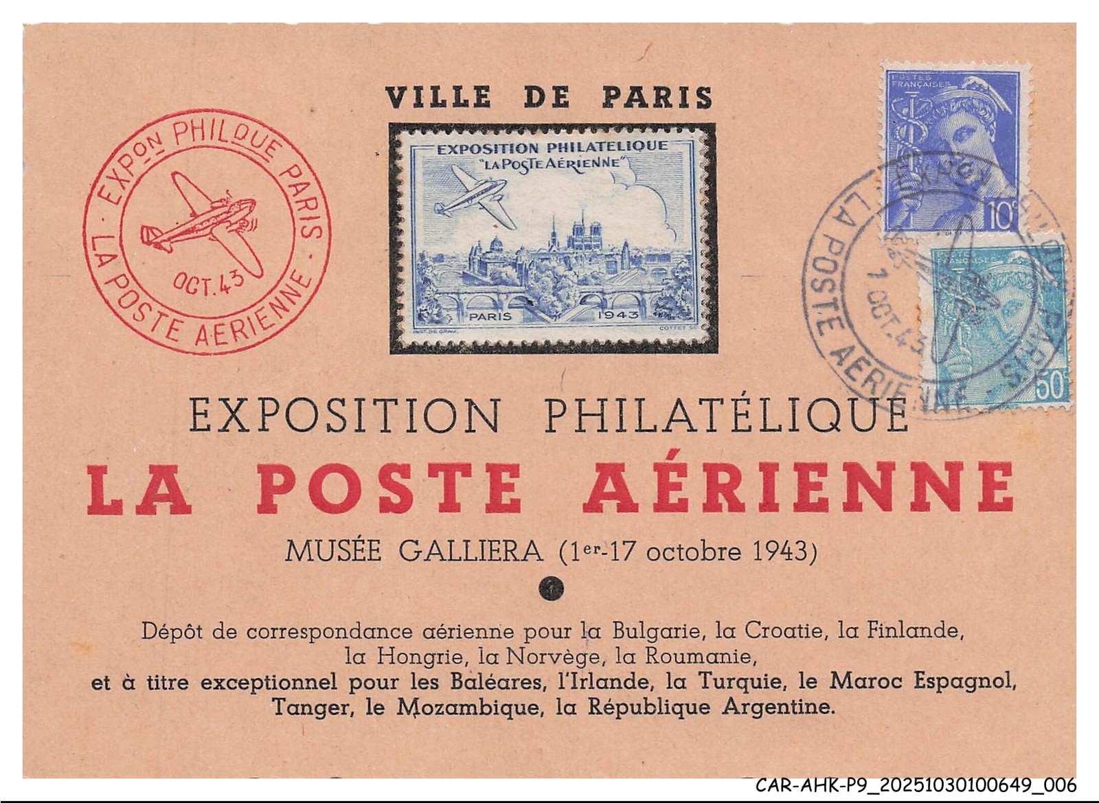 CAR-AHKP9-0499-CARTES-MAXIMUM - AVIATION - City Of Paris - Philately Exhibition