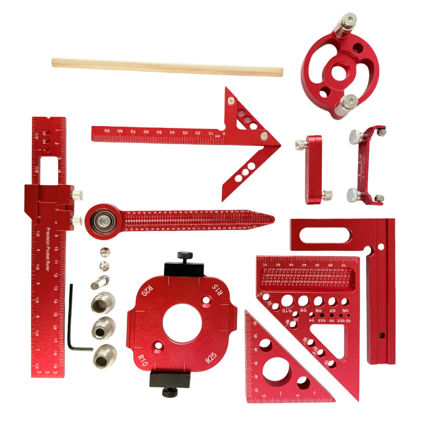 New 9PC Aluminum Woodworking Layout Tool Set Square & Angle Rulers With Center