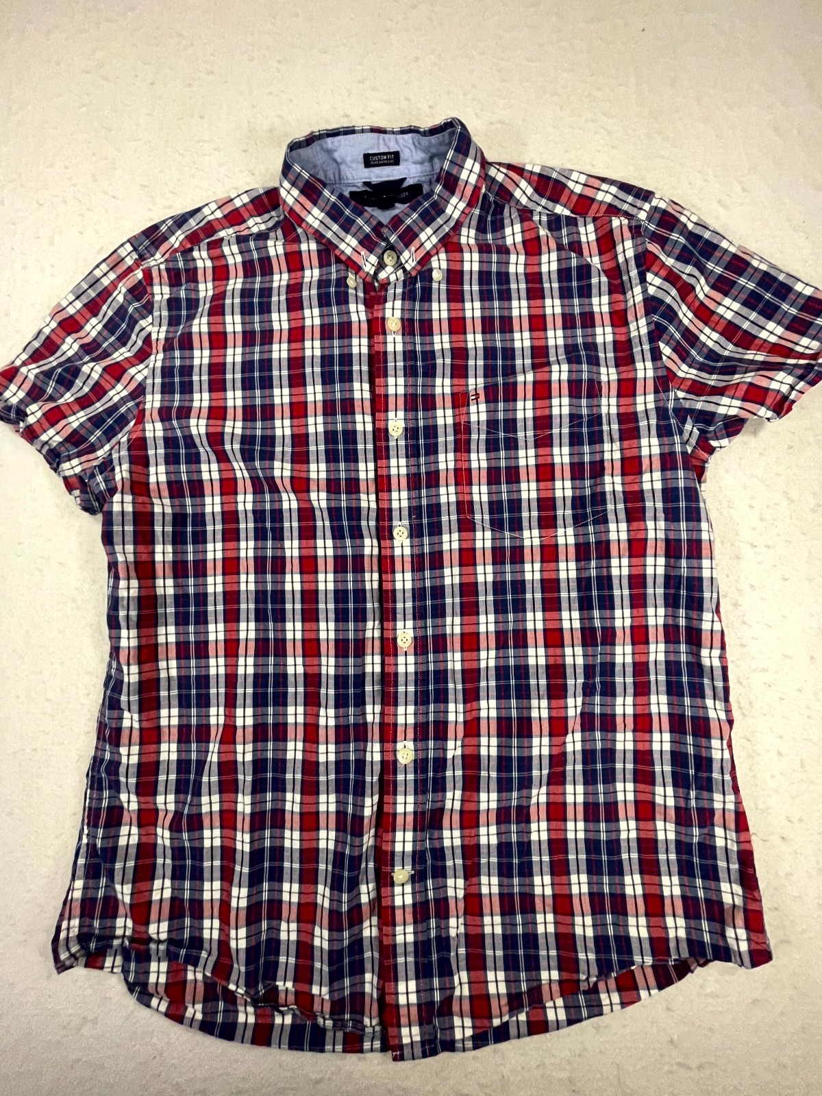 Tommy Hilfiger Shirt Mens Large Multicolor Plaid Cotton Custom Fit Button Down