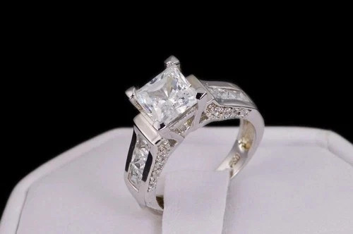 3Ct White Princess Cut Lab Created Diamond Engagement 14K White Gold Finish Ring