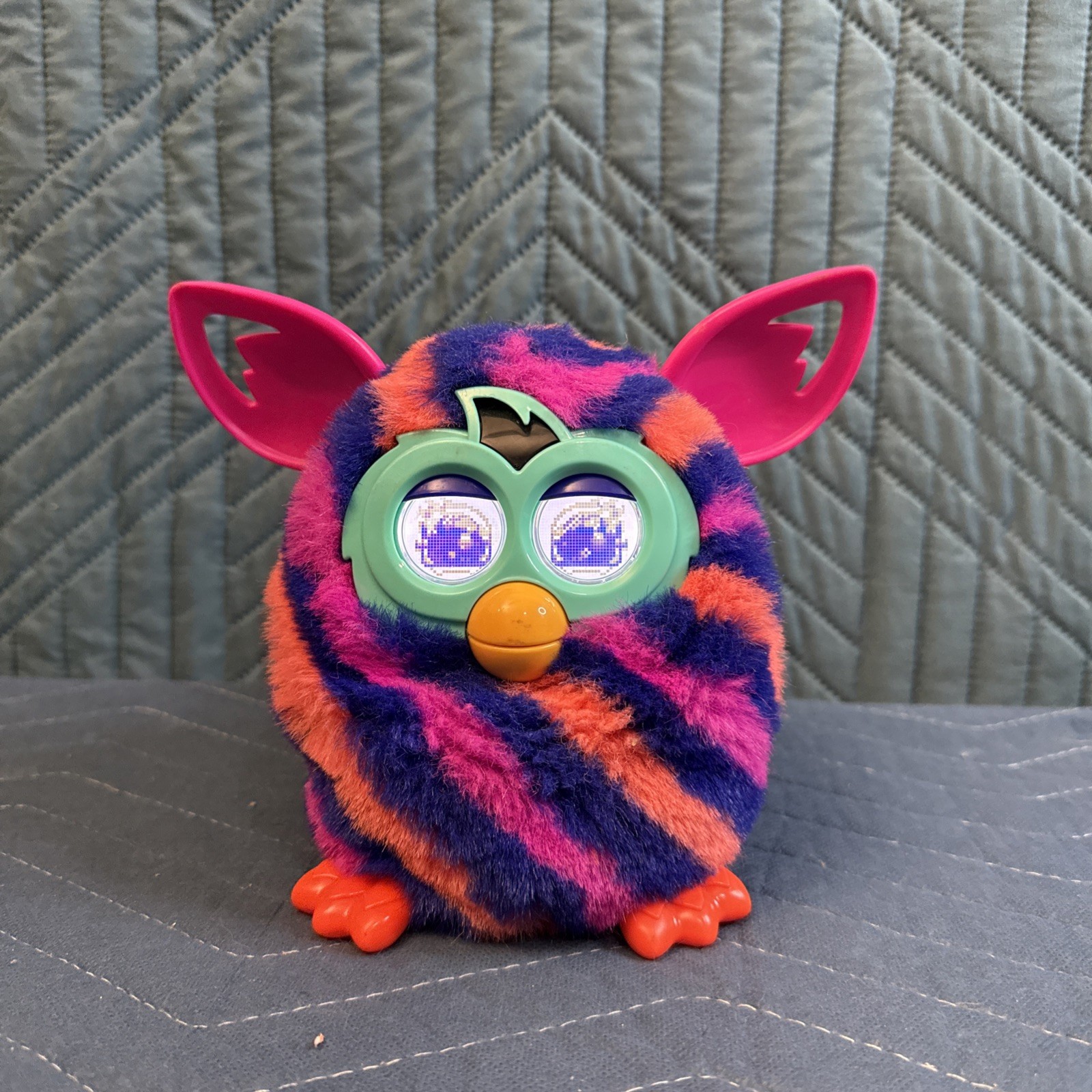 Furby Boom 2012 Hasbro Purple Orange Pink Diagonal Stripes Tested Working