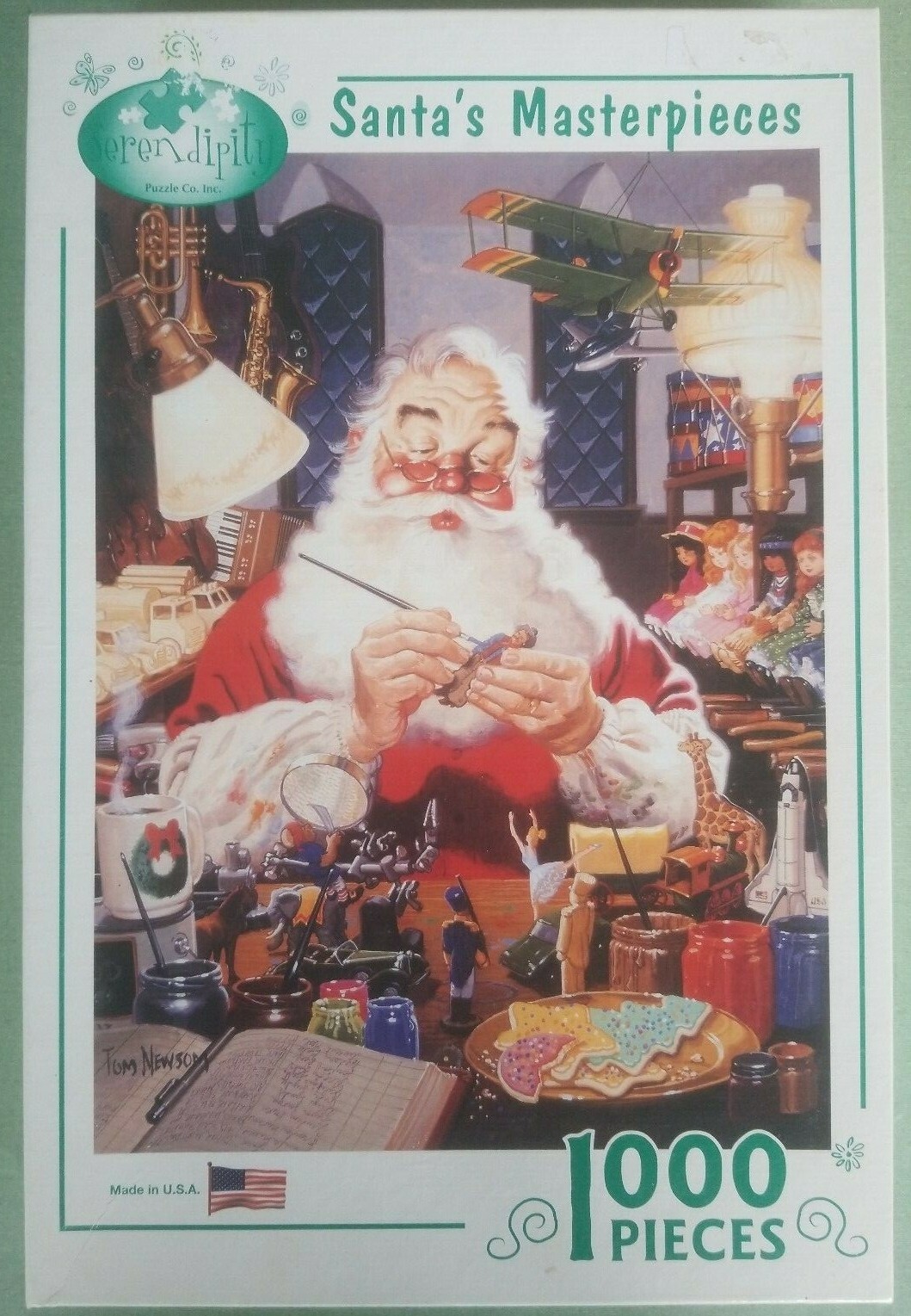 Santa’s Masterpieces Jigsaw Puzzle Christmas Holiday Toys Serendipity USA 1000pc
