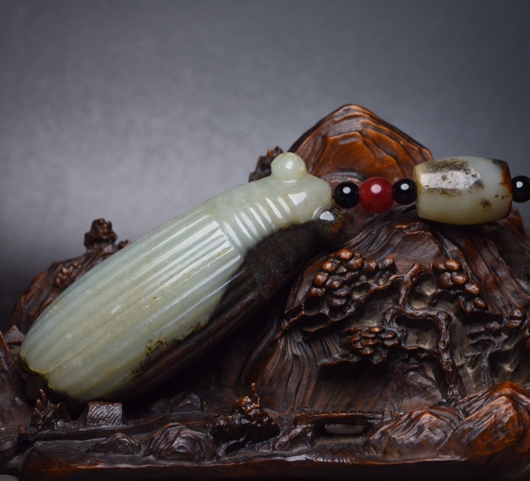 Chinese Jade Handcrafted Pendant Amulet Figurine Carving Cicada Success Purity