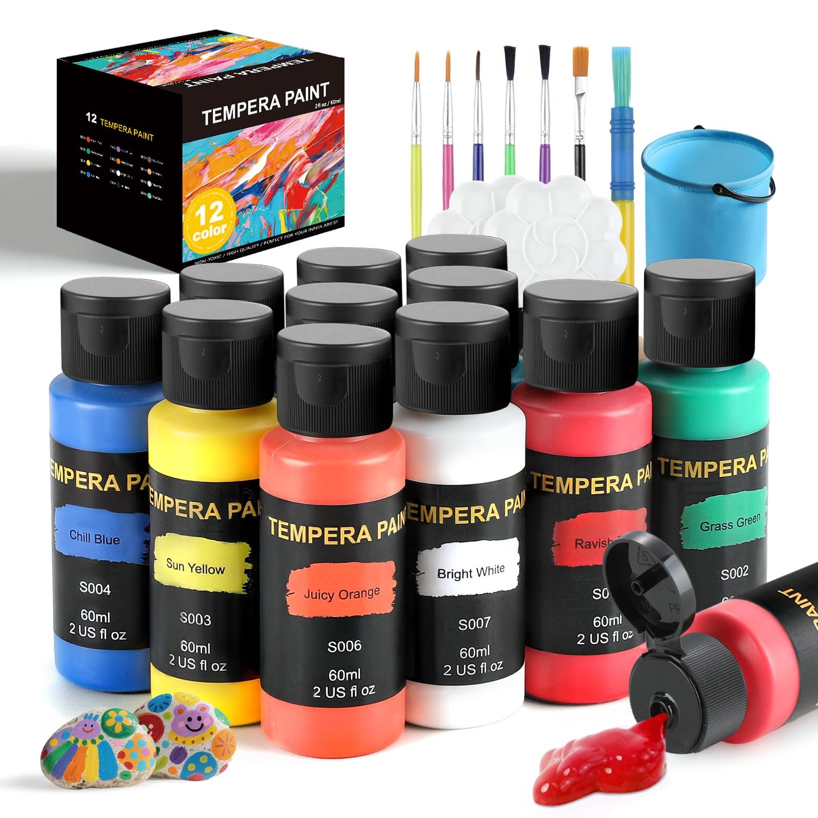 Washable Paint for Kids 12 Colors, Non-Toxic, Safe & Washable for Toddlers, T...