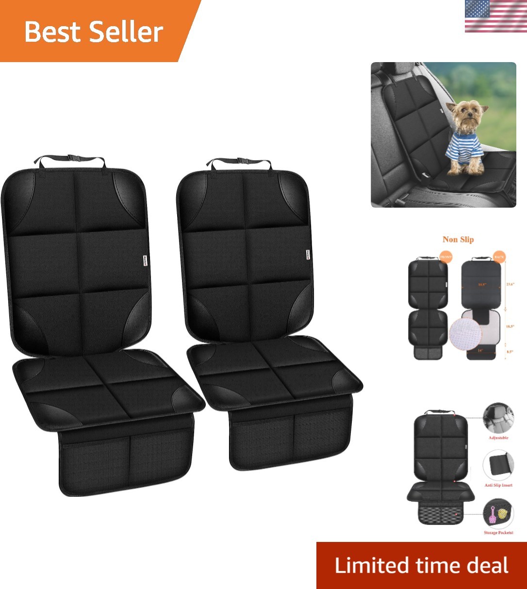 Universal Fit Car Seat Protector - Waterproof Cover with Storage for Essentials